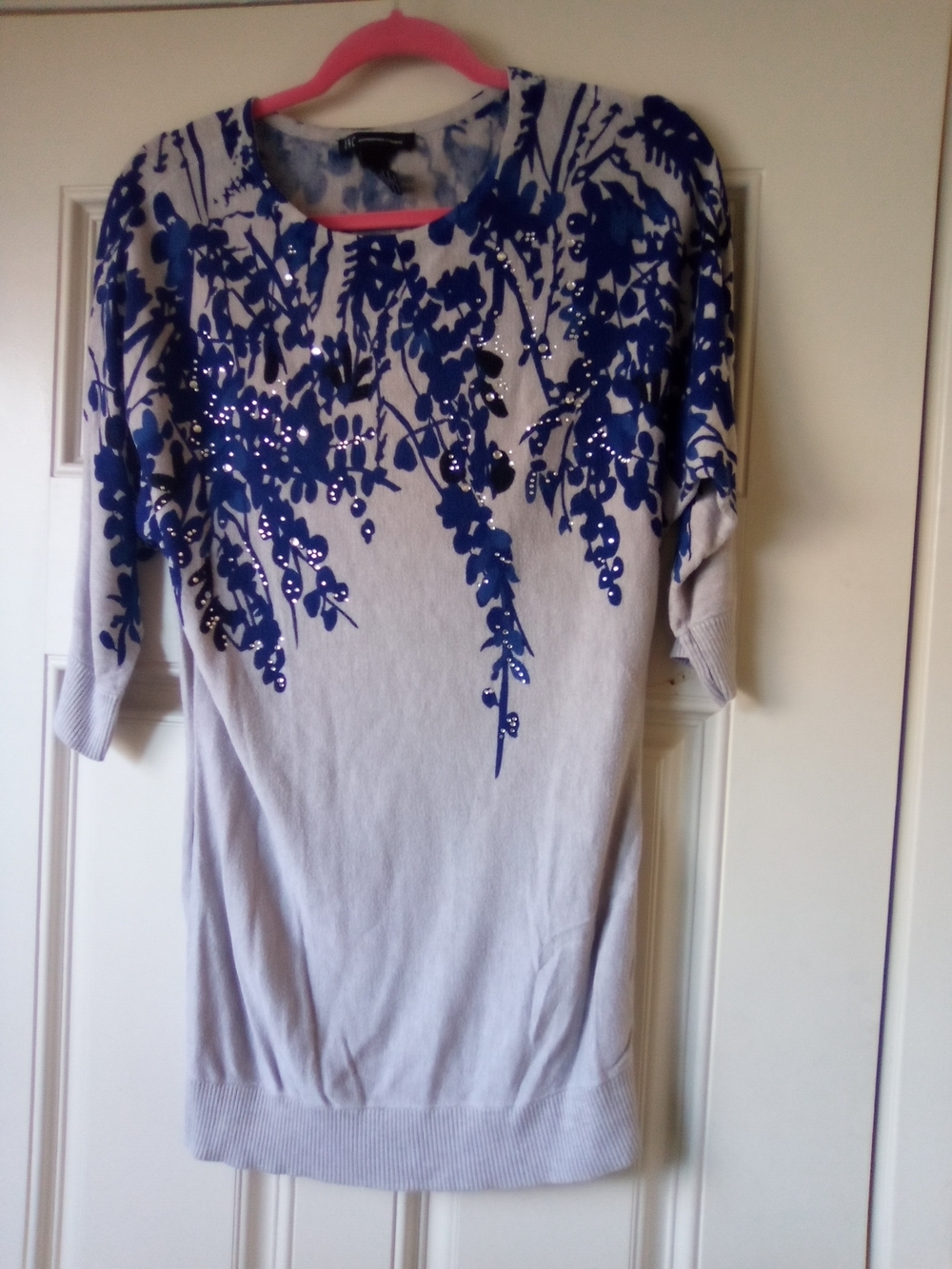 INC Blue Floral Top Sequin Detail